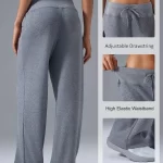 Women’s Lightweight High Waist Wide Leg Yoga Louge Pants with Drawstring (6)