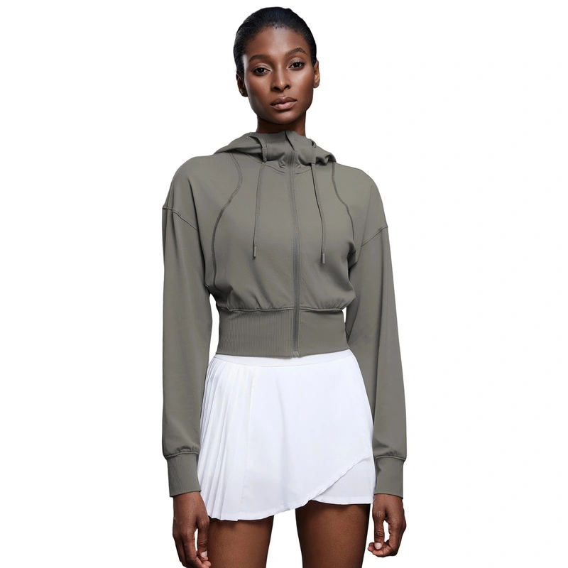 Women's cropped athletic jacket sports hoodie for yoga running fitness